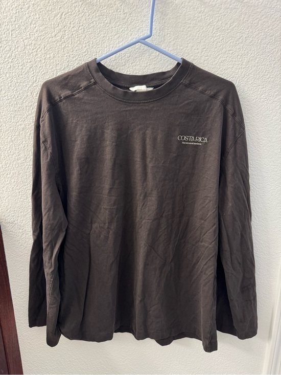 H&M Tops - Long-Sleeve Crewneck Shirt - Dark Brown